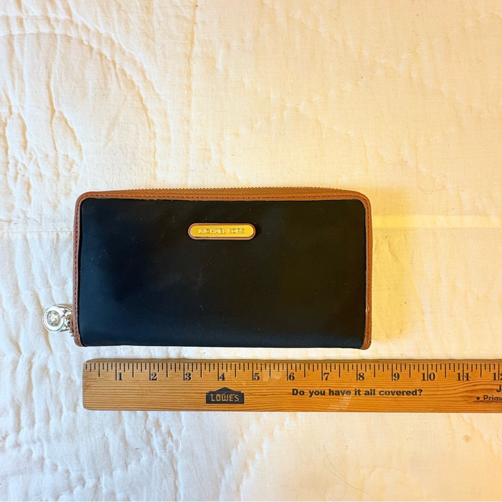 Michael Kors Black Nylon and Brown Trim Wallet